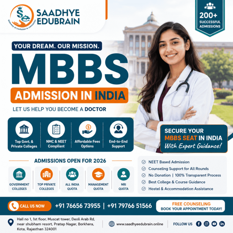 MBBS admission in India 2026 with NEET counselling, medical college selection and admission guidance by Saadhye Edubrain