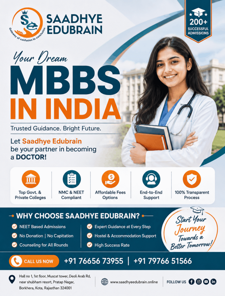 MBBS in India admission guidance by Saadhye Edubrain for NEET students with college selection and counselling support